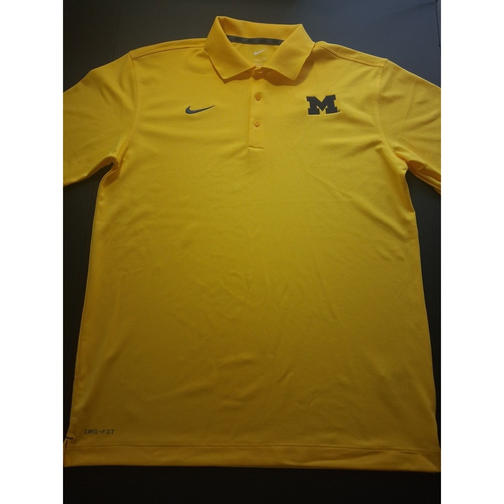 Michigan Wolverines Shirt Polo Mens Medium Yellow NCAA Golf Nike Golf Dri Fit